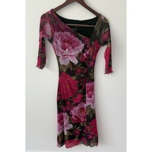 VTG Anthropologie Weston Wear Floral Mesh Dress Y2K Romantic Bodycon Size Small